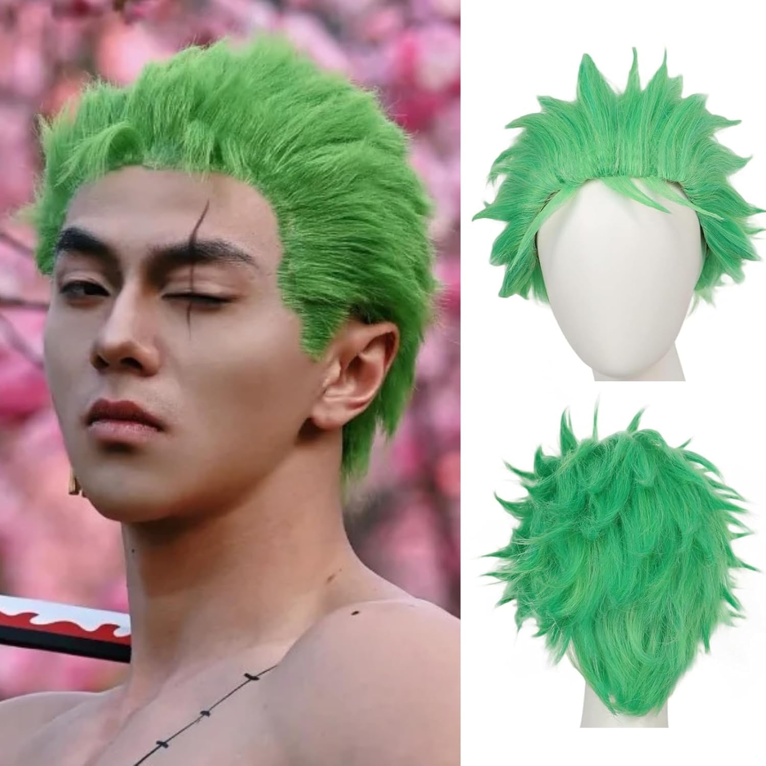 Cosplay Anime Zoro - Wig Hijau Pendek untuk Pria Wig