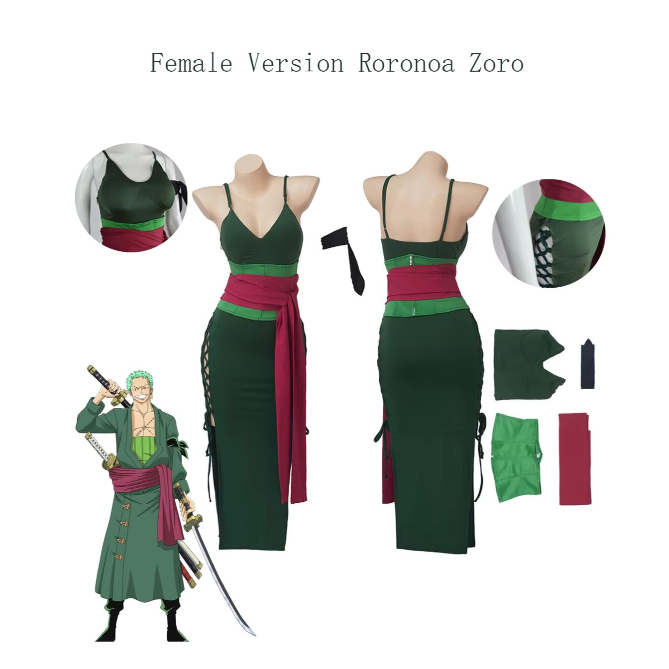 Cosplay Anime Zoro - Kostum Cosplay Roronoa Zoro untuk Wanita,