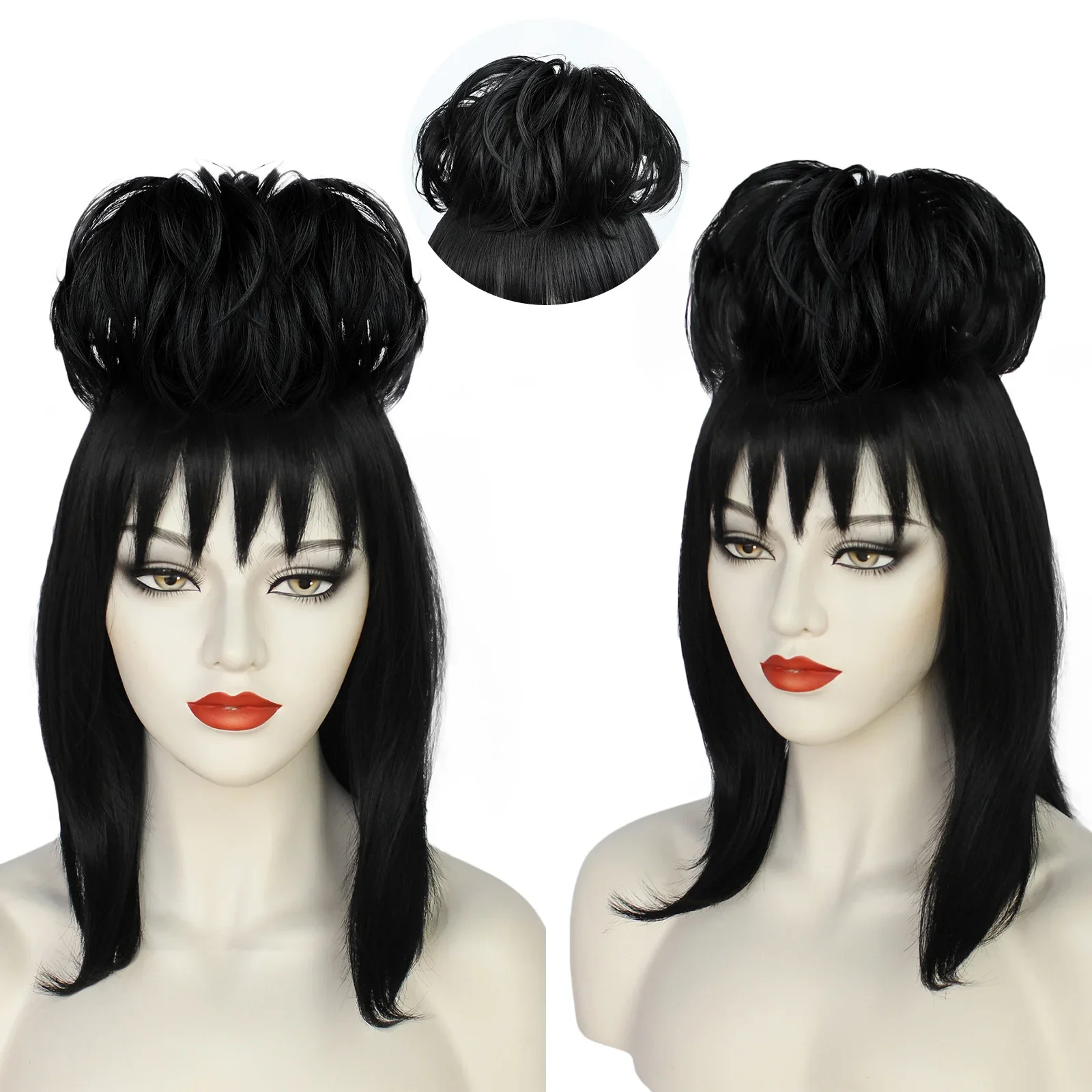 Anime Cosplay Girl With Black Hair - Lydia Deetz Wig Cosplay, aksesoris pesta