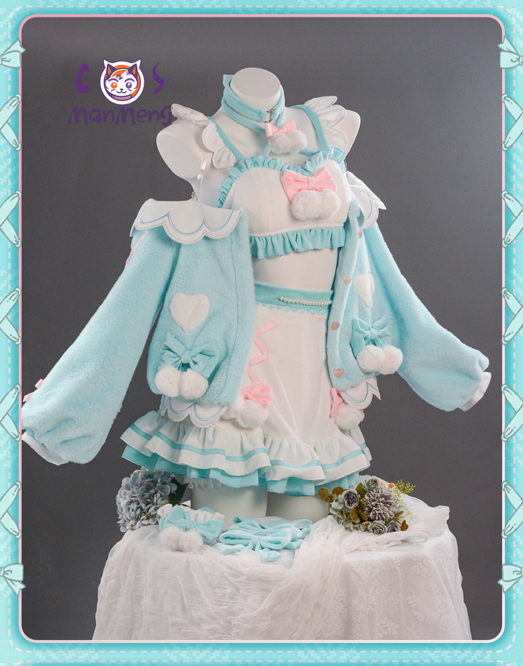 Anime Cosplay Miku - Kostum Cosplay Miku Kostum Gaun Berbulu
