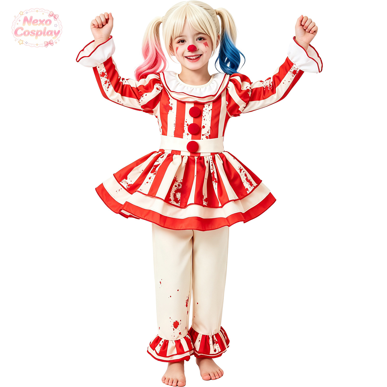Setelan Badut Horor Bergaris M - Kids Cosplay Anime ulasan dan harga