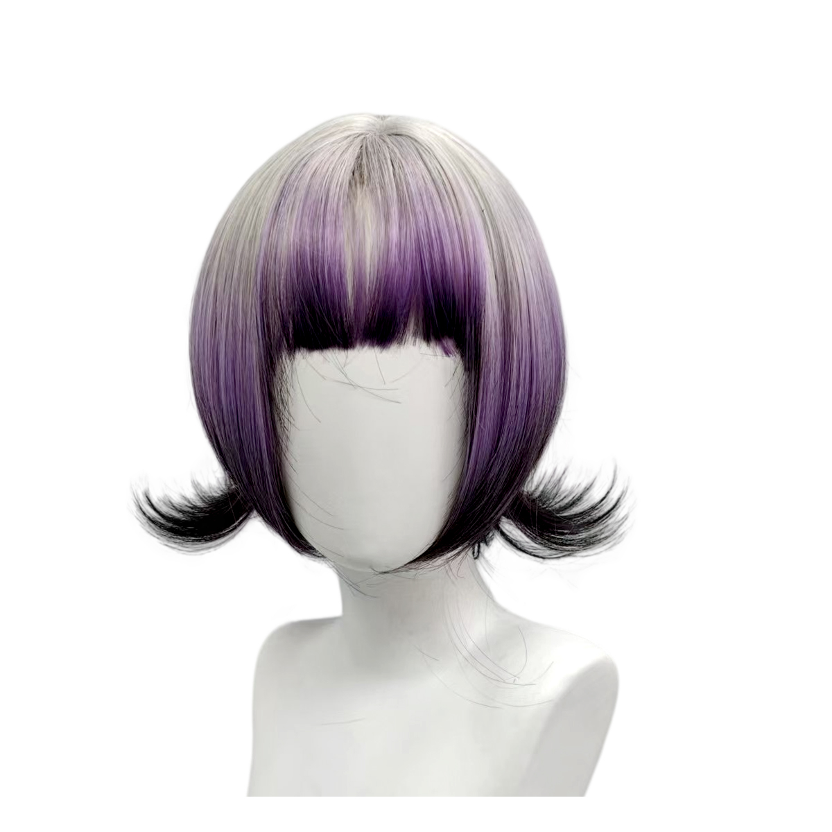 Wig Bob Ombre Abu-abu Ungu Hit - Anime Cosplay Girl With Black Hair ulasan dan harga